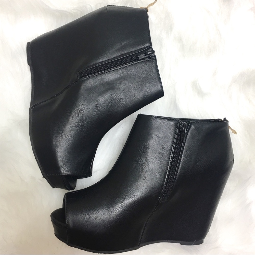 Torrid Black Peep-Toe Wedge Booties - Picture 4 of 8